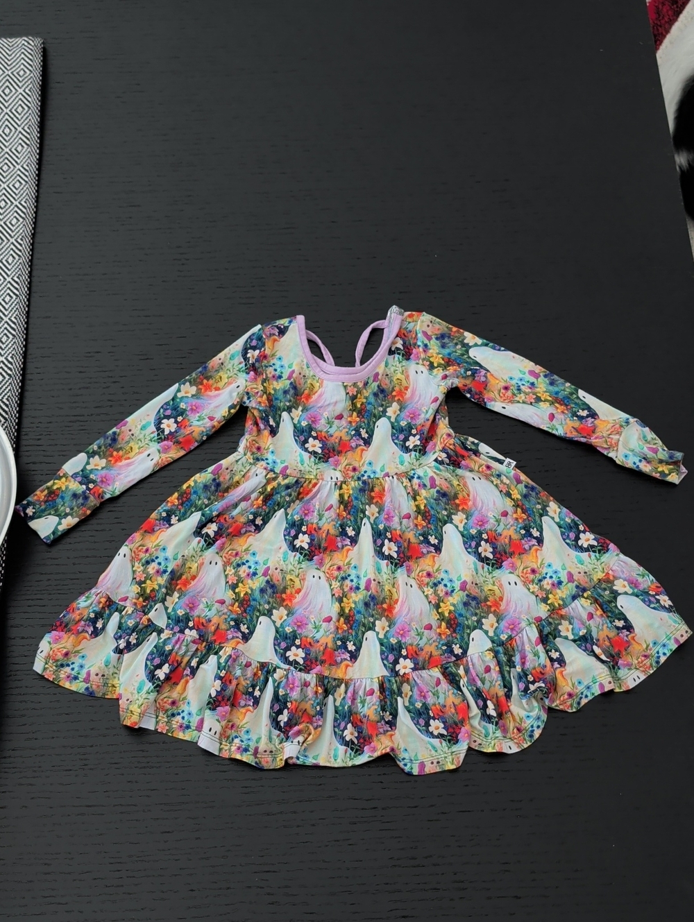 Bums & Roses Halloween Ghost Print Long Sleeve Twirl Dress 3T Multi Color Floral